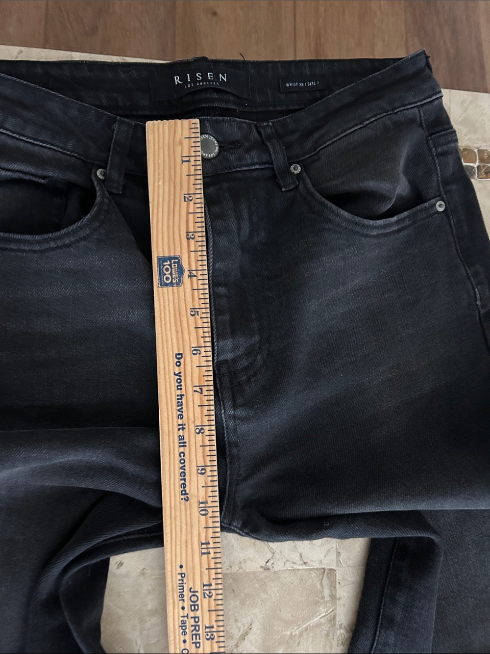 Risen Los Angeles Black High Rise Flare Raw Hem Jeans slit bottom legs Size 7/28 - Picture 11 of 12